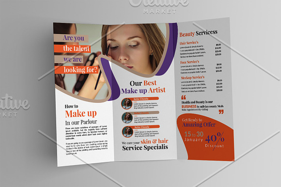 Creative Beauty Parlour Trifold in Brochure Templates - product preview 4