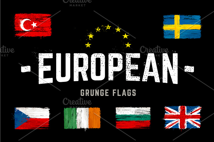 European Grunge Flags | Vector Set in Flag Icons - product preview 8