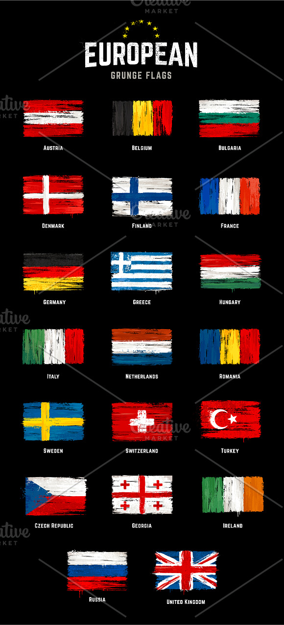 European Grunge Flags | Vector Set in Flag Icons - product preview 2