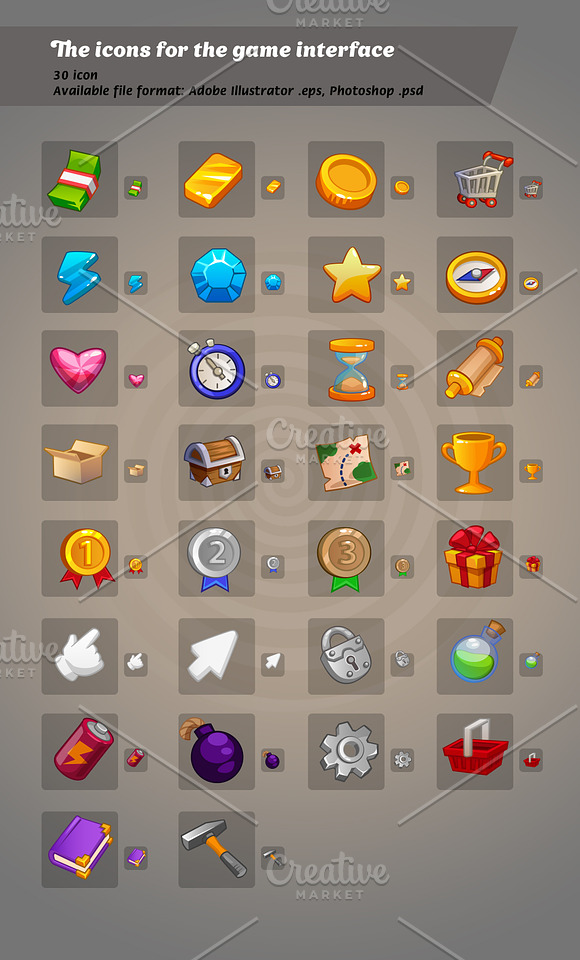 Icon set for UI mobile game in UI Icons - product preview 1