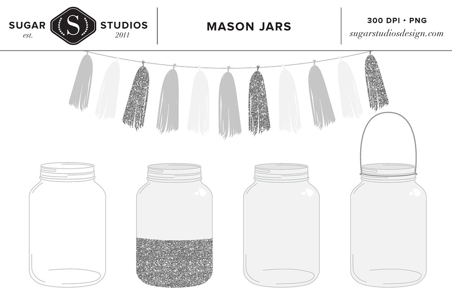 Mason Jar with Silver Tassel Clipart in Objects - product preview 8
