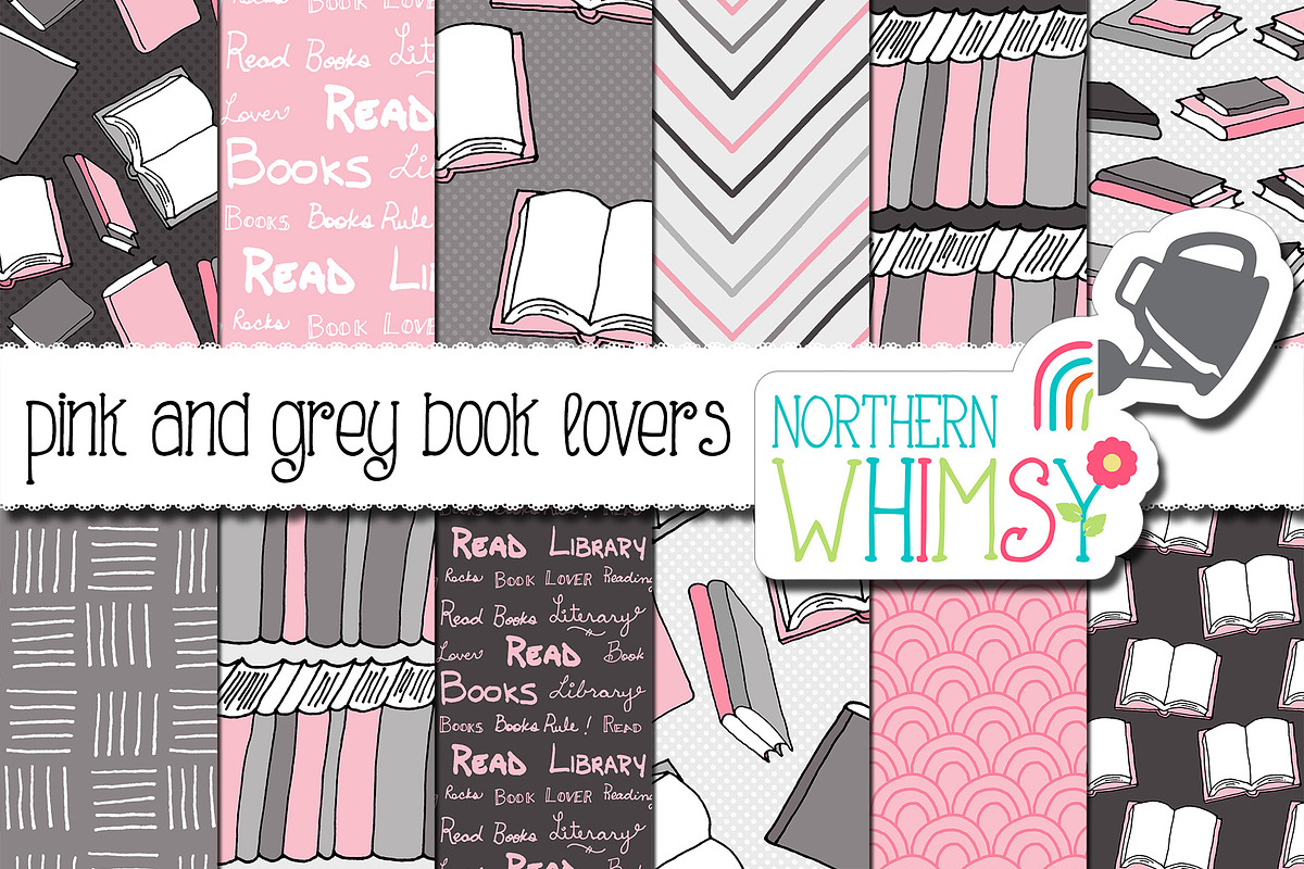 Book Lovers Pattern - Pink & Gray in Patterns - product preview 8