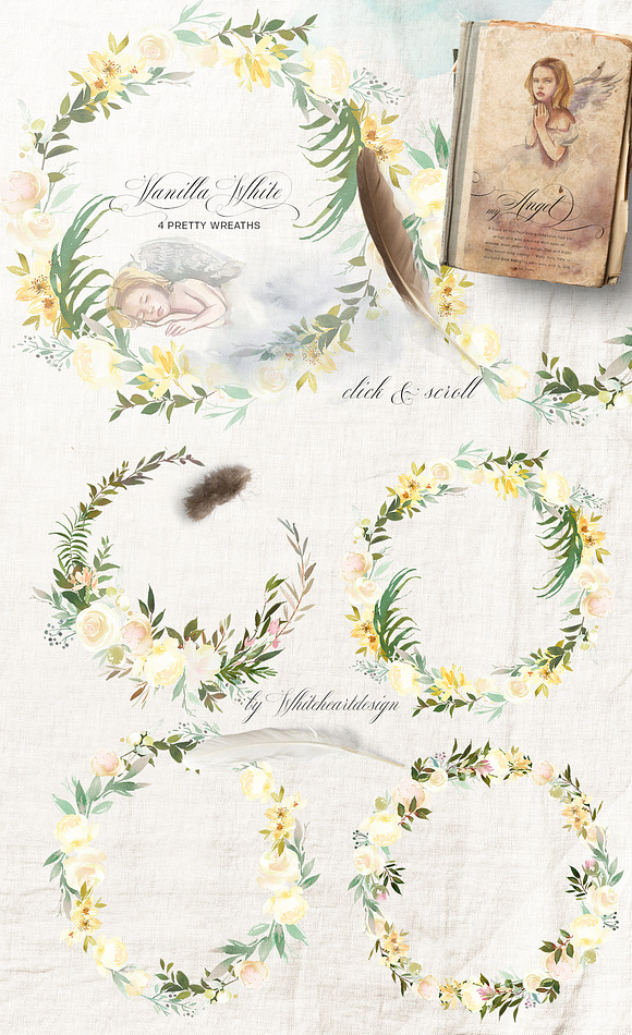 Vanilla White Watercolor Flowers  in Illustrations - product preview 3