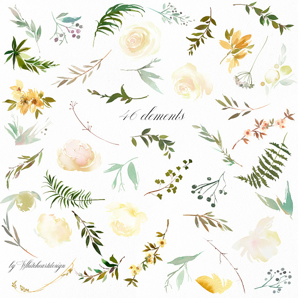 Vanilla White Watercolor Flowers  in Illustrations - product preview 9