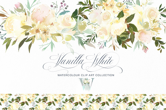 Vanilla White Watercolor Flowers  in Illustrations - product preview 10