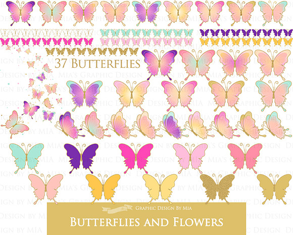 Butterflies and Flowers Gold Glitter in Illustrations - product preview 5