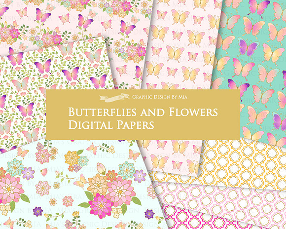 Butterflies and Flowers Gold Glitter in Illustrations - product preview 8
