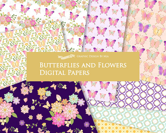 Butterflies and Flowers Gold Glitter in Illustrations - product preview 9