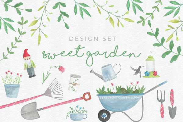 Hand drawing Sweet Garden Set