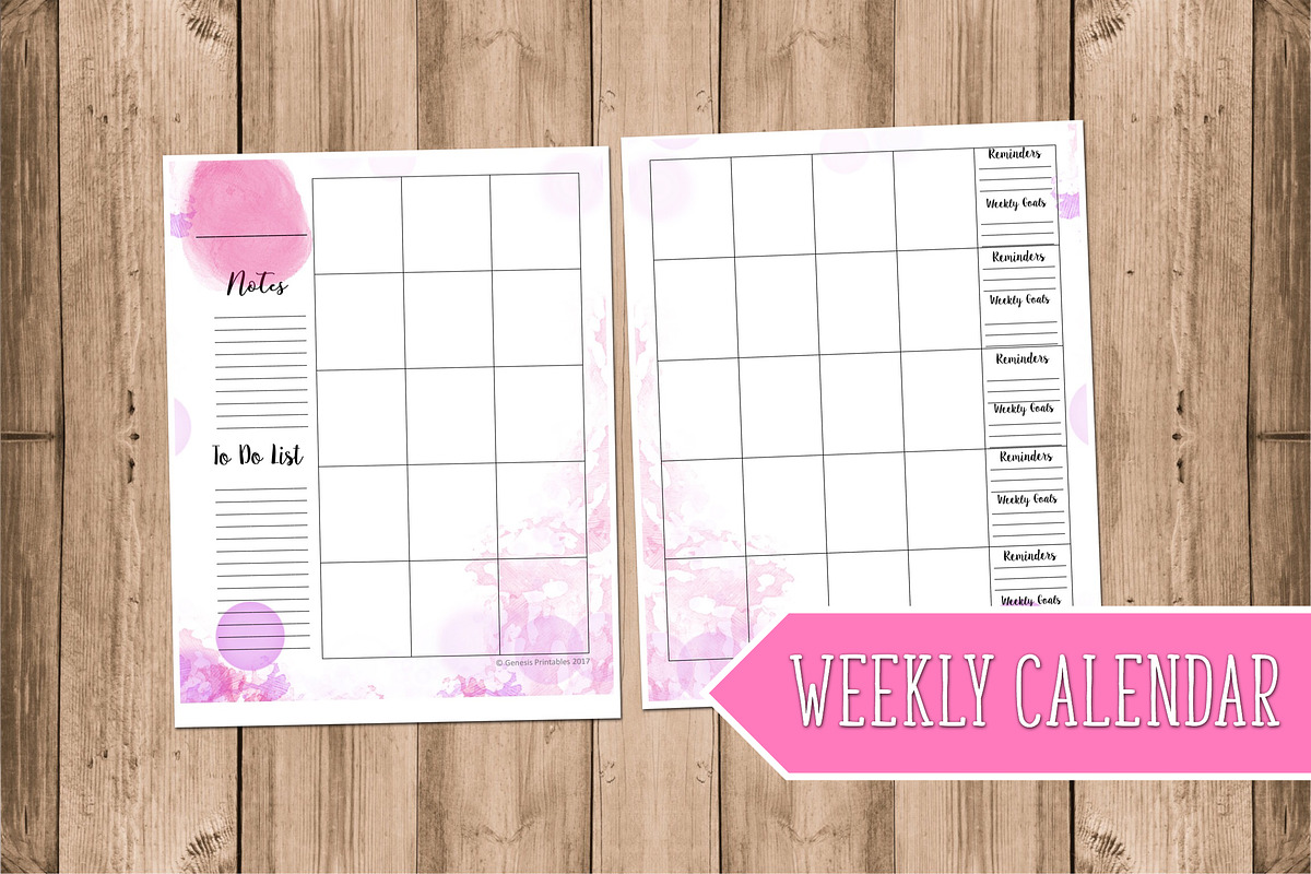 Weekly Calendar, Watercolor in Stationery Templates - product preview 8