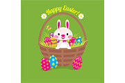 Easter bunny in a basket with eggs