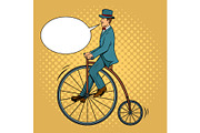 Gentleman ride vintage bicycle pop art vector