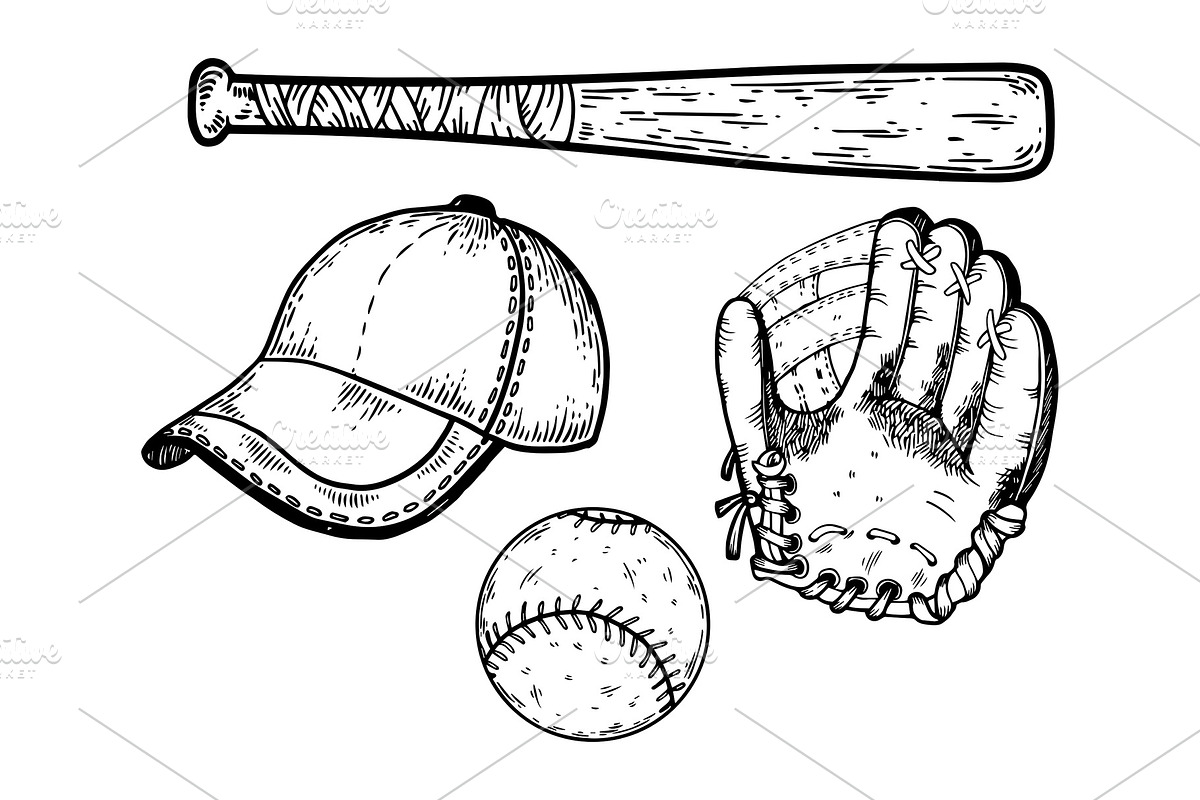 Baseball equipment engraving vector illustration in Illustrations - product preview 8