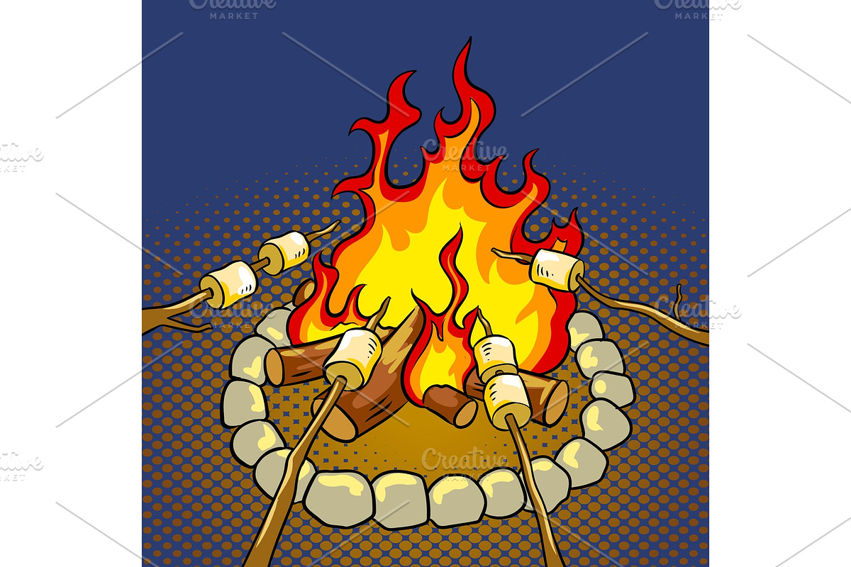 Marshmallow on bonfire pop art vector illustration in Illustrations - product preview 8