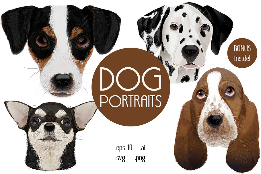 Dog portraits.Vector illustrations. in Illustrations - product preview 8