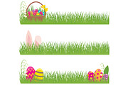 Set of Easter banners grass and eggs