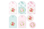 Vintage tags with roses in shabby chic style for scrap booking or as sale tags