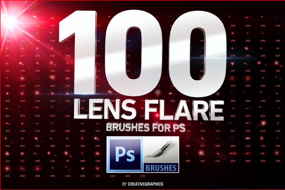 100 Lens Flare Brushes for Photoshop in Photoshop Brushes - product preview 8