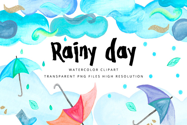 Rainy day - watercolor clipart