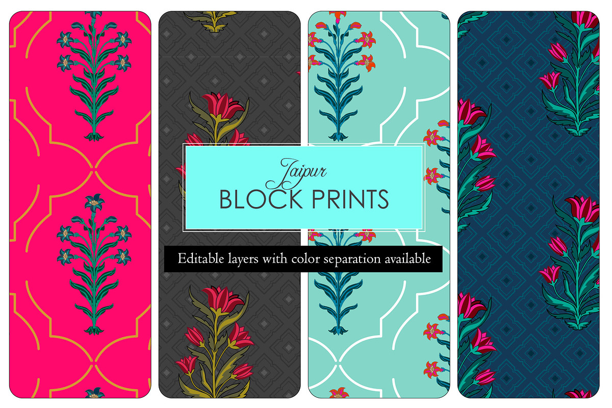 Indian Block Print : Set of 4 in Patterns - product preview 8