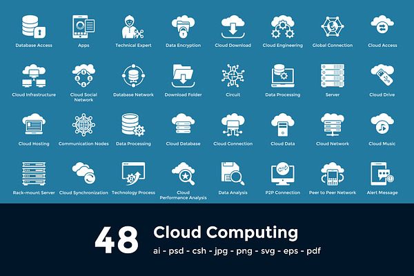 48 Cloud Computing Icons