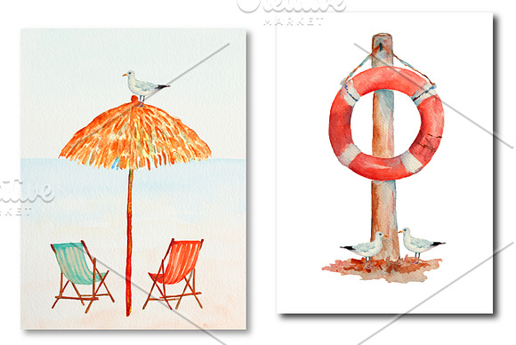 Watercolor Nautical Clipart in Illustrations - product preview 2