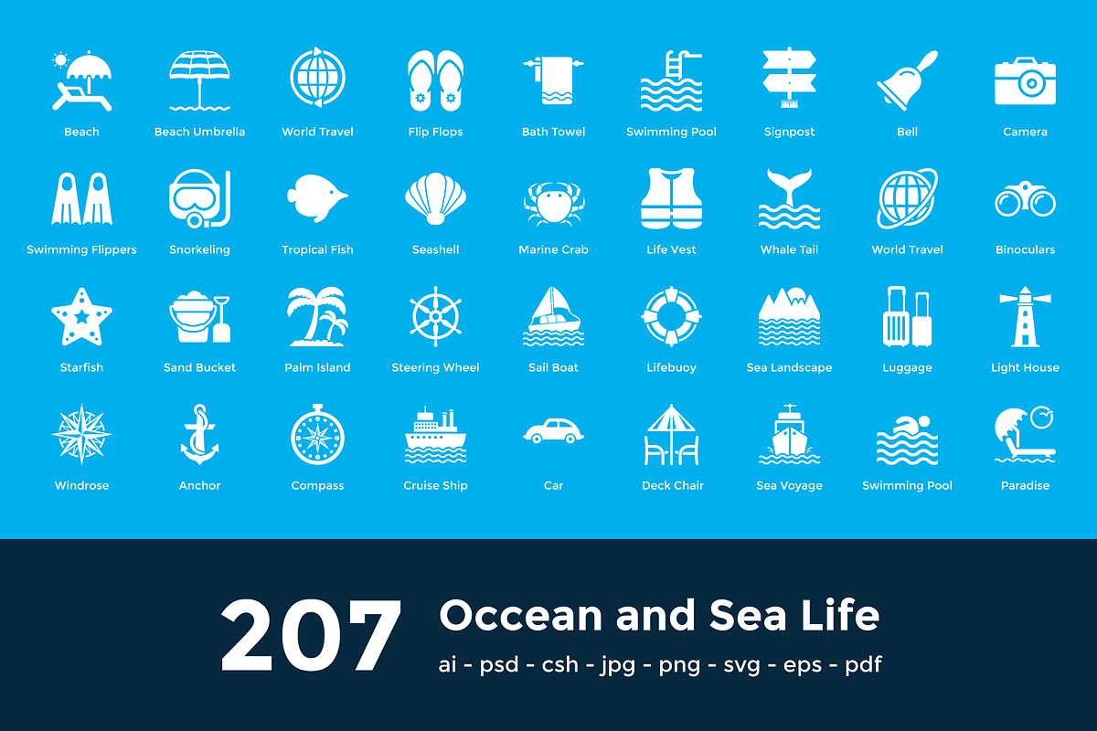 207 Occean and Sea Life Icons in Graphics - product preview 8