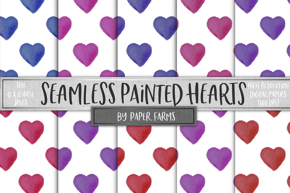 Seamless painted hearts patterns in Patterns - product preview 8