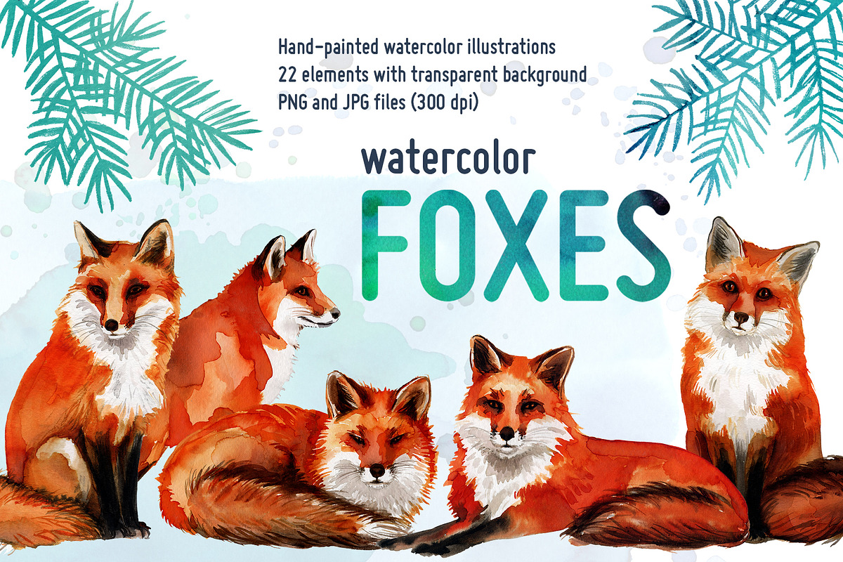 Watercolor Foxes Clipart in Illustrations - product preview 8