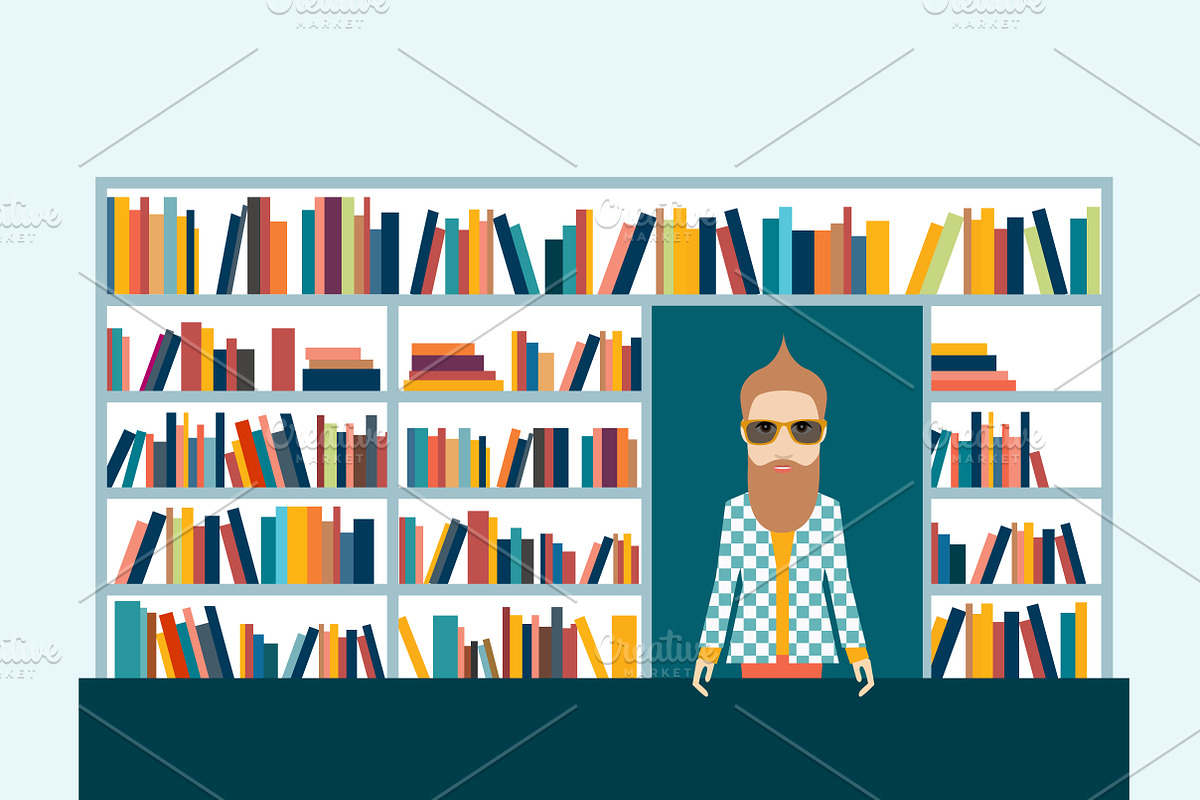 Bookstore and bookseller man in Illustrations - product preview 8