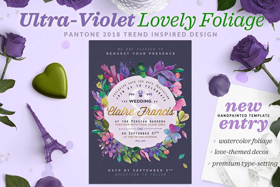 Ultra-Violet Lovely Foliage Card II in Wedding Templates - product preview 8