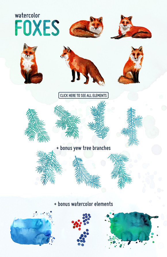 Watercolor Foxes Clipart in Illustrations - product preview 1
