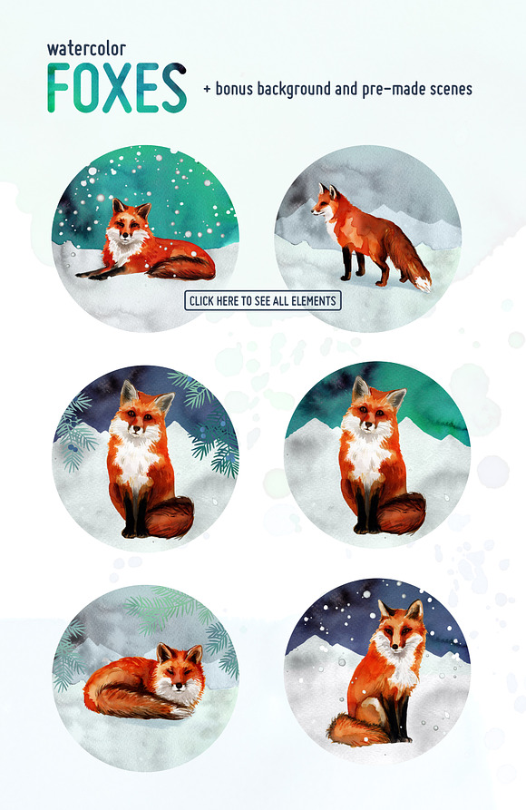 Watercolor Foxes Clipart in Illustrations - product preview 2
