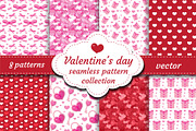 Happy Valentine's Day seamless pattern set. Collection Cute romantic love endless background. Heart repeating texture. Vector illustration