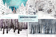 Winter Forest Watercolor Backgrounds