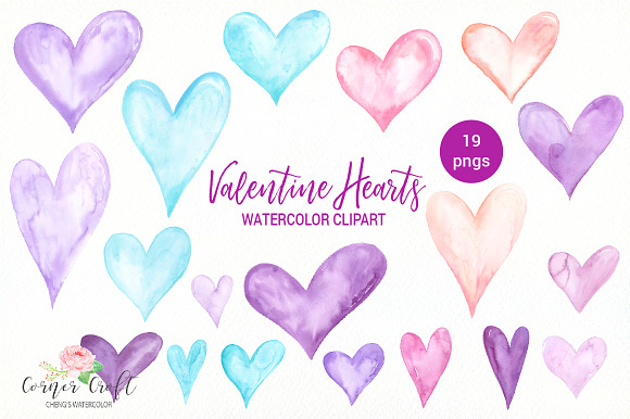Watercolor Valentine Hearts in Illustrations - product preview 1