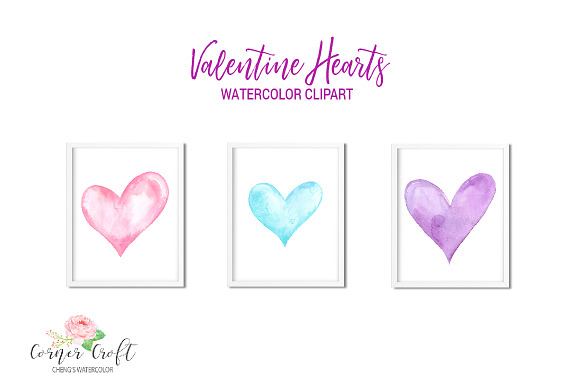 Watercolor Valentine Hearts in Illustrations - product preview 2
