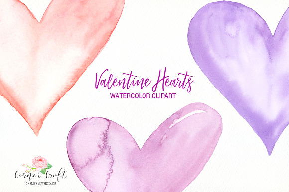 Watercolor Valentine Hearts in Illustrations - product preview 3