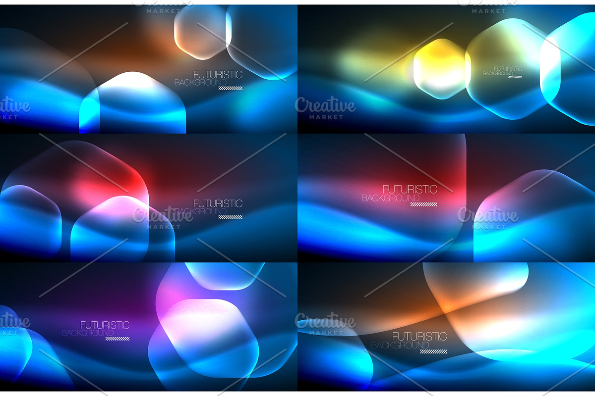 Set of abstract backgrounds - geometric neon glowing glass hexagons designs in Textures - product preview 8