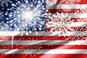 Fireworks and USA flag background