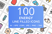 100 Energy Filled Line Icons