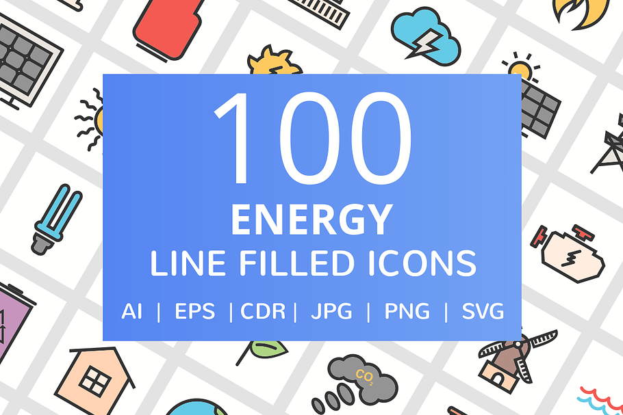 100 Energy Filled Line Icons in Graphics - product preview 8