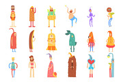 Set of people in funny costumes, colorful characters vector Illustrations