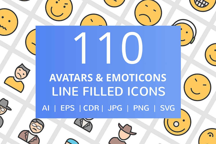 110 Avatars & Emoticons Filled Icons in Icons - product preview 8