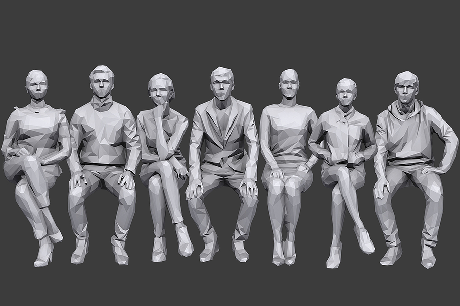 Lowpoly People Sitting Pack Vol.6 in People - product preview 8