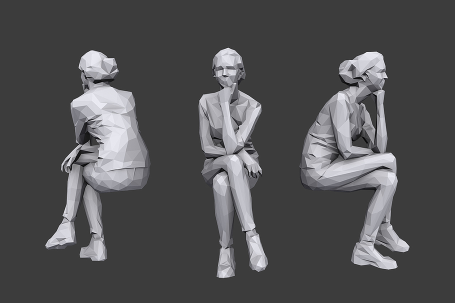Lowpoly People Sitting Pack Vol.6 in People - product preview 1