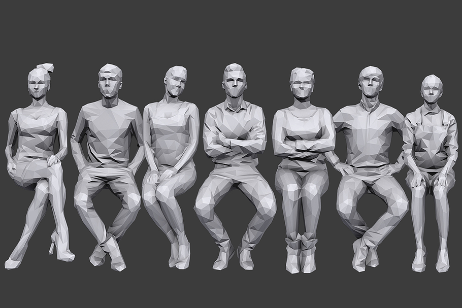 Lowpoly People Sitting Pack Vol.7 in People - product preview 8
