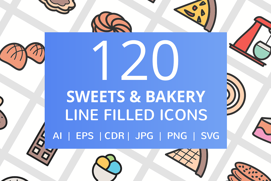 120 Sweet & Bakery Filled Line Icons in Graphics - product preview 8