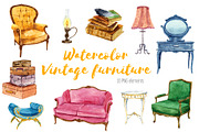Watercolor vintage furniture set