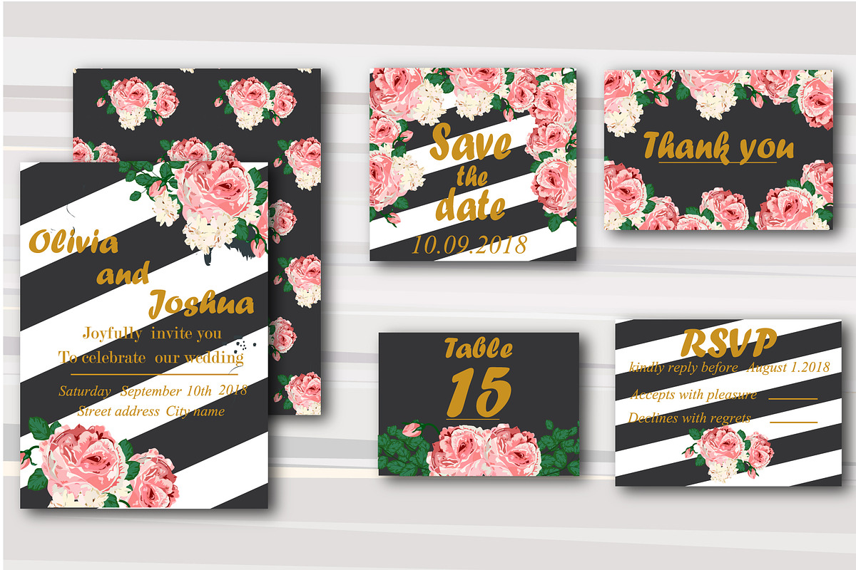 Stylish Stripes & Flower Wedding set in Wedding Templates - product preview 8